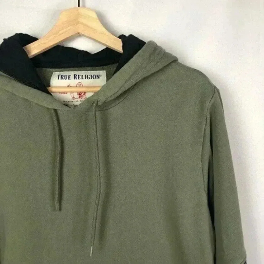 True Religion Green & Black Logo Hooded Sweatshirt M